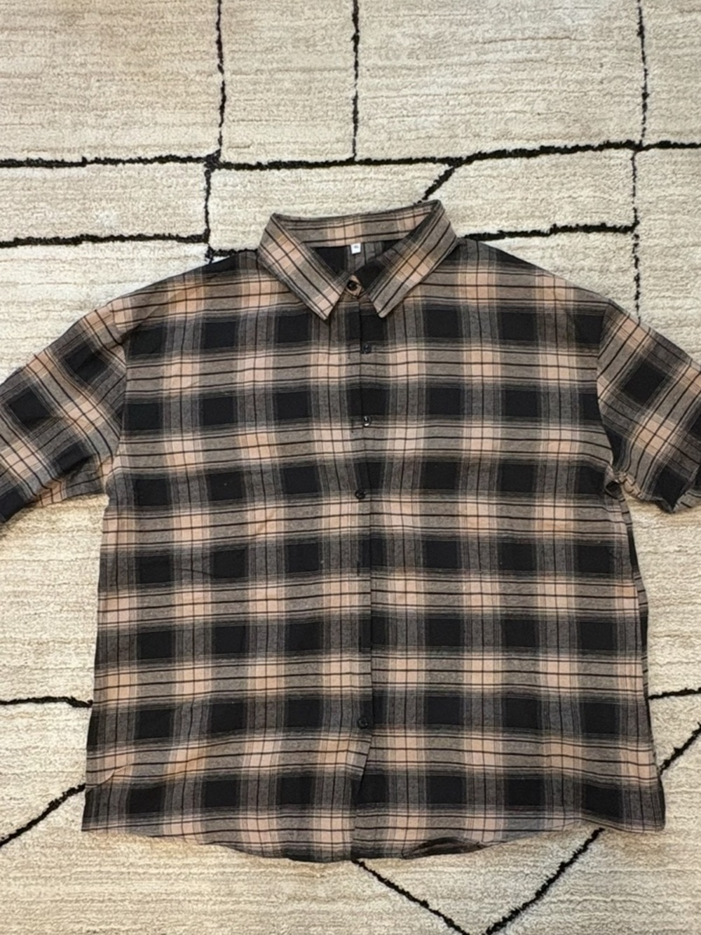 Source Unknown Black and Beige Plaid Button-Down Shirt